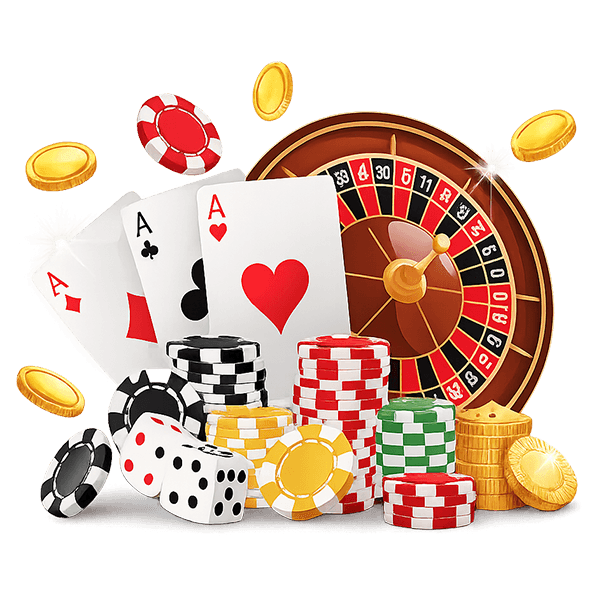 Casino chips, cards and roulette
